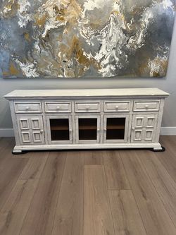 83” Solid Wood Distressed White Dining Server Buffet Sideboard Credenza