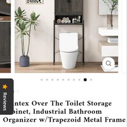 Over The Toilet Storage Cabinet Industrial Bathroom Organizer W/ Trapezoid Metal Frame BA7855GR