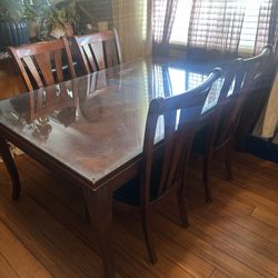 Wood Table Set With Glass Top