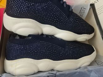 Navy Rhinestone Knit Sneakers