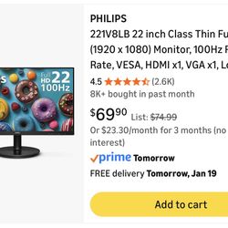 $30 each (15) Philips 22 inch Full HD (1920 x 1080) Monitor with Keyboard 