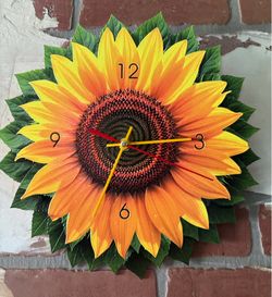 Sunflower Clock, UV Printed On Acrylic, Battery Operated