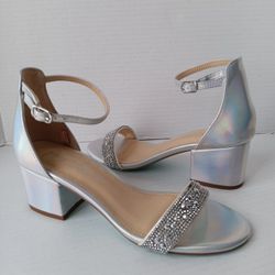 Betsey Johnson SB-Skyla Embellished Holographic Sandal Heels Size 7M