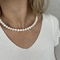 NEW white natural freshwater pearl choker, wedding, minimalist jewelry 