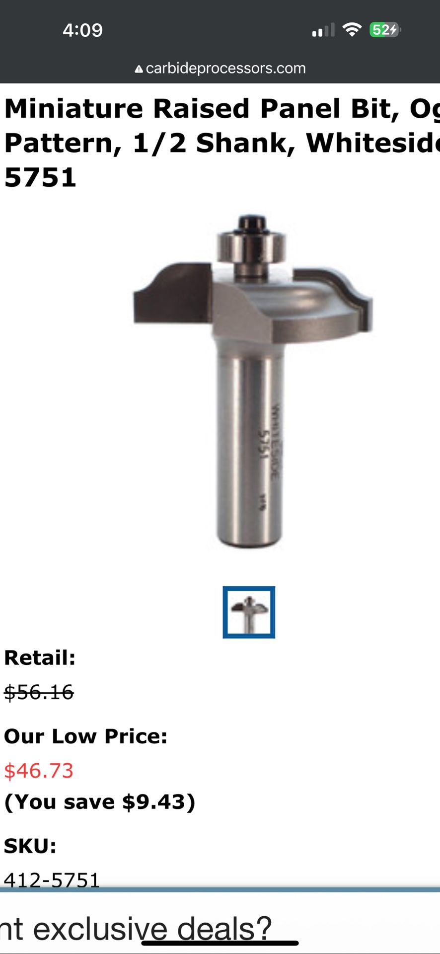 $34Whiteside Router Bit 5751 NEW Paid $46
