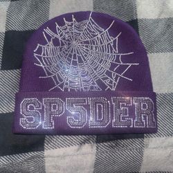 Sp5der Rhinestone Beanie Purple