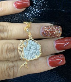 Atocha silver coin pendant in 14k gold mermaid bezel