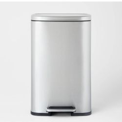 45 Rectangular Step Trash Can Silver-Brightroom, Stainless Steel, Quiet Pedal Lid, Removable Linear. Kitchen use.