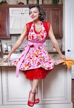 Cute Lindy Designer Apron Modern Floral with Pink Ties