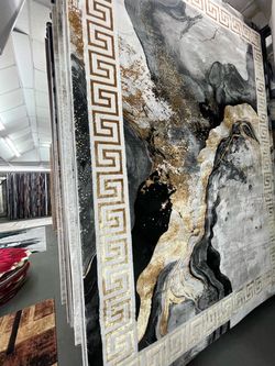 Large Area Rug Black Gold Marble Abstract