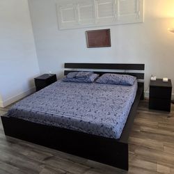 King Size Mattress & Bedframe + 2 Side Tables