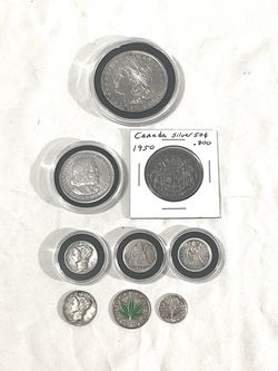 Collection of very collectible, silver coins. Morgan, Canada, US Colombia and other coins