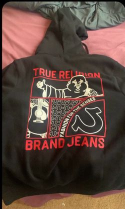 True Religion Black Zip Up Hoodie L
