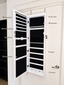 Lockable Jewelry Cabinet — LED Lights, Full Mirror