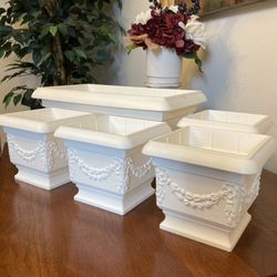 Planters Vases White Baroque Footed Plastic Planters Pots Vases (Set of 5)