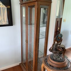 Mirrored Hutch Cabinet With Lighted Stained Glass