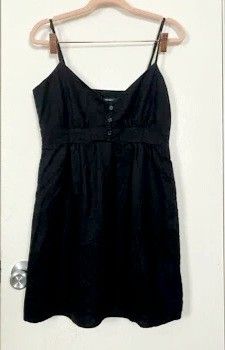 Forever 21 Women Black Mini Dress Tie Back Linen Blend Size M Medium