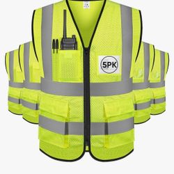 5 Extra Large Reflective Vests.. New 