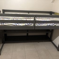 Kids Loft Bed W/ Storage Shelves 