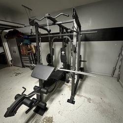 Vesta Fitness Smith Machine 2001 w/Bench Attachment | 230lb Bumpers Weights | 7ft Olympic Bar | Fitness | Gym Equipment | FREE DELIVERY 🚚 