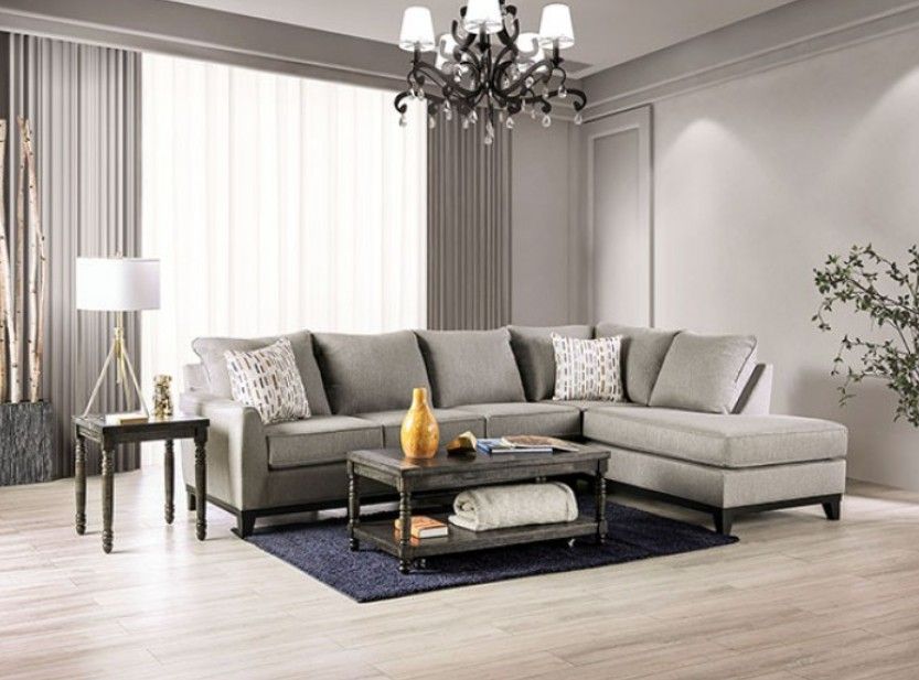 Brand New Plush Light Grey Sectional Sofa (Pillows Included)