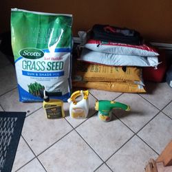 Scotts Grass Seed,4 Bags Of Topsoil, Liquid Scotts Turf Builder, Liquid Black Flag Flea,Tick Spray, Miracle-gro Spray 