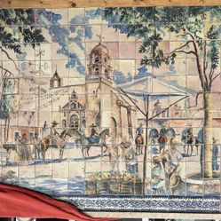 Vintage azulejos  Hacienda Painting “Fountain Of Kiss”