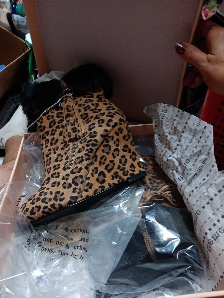 theme Leopard Print Wedge Heeled Bootie
