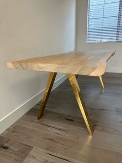 Solid white oak dining room, table, brass legs