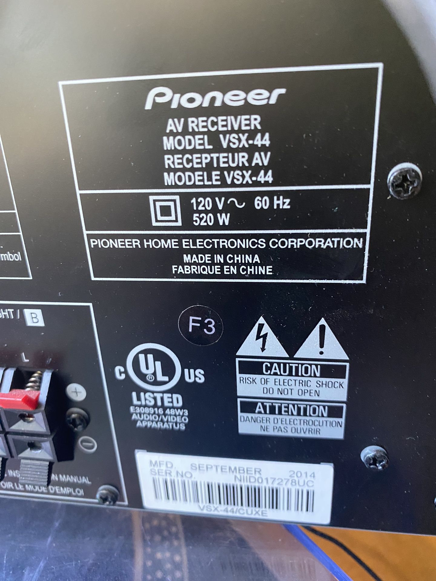 Pioneer Elite VSX-44 Networks AV Receiver