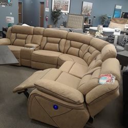 New Sectional Sofa With Three Power Recliners InFaux Suede