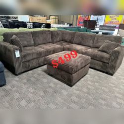 corduroy living room sectional sofa with ottoman  - Limited Time Offer 