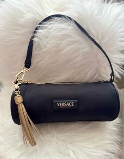 Versace black mini barrel bag with gold hardware