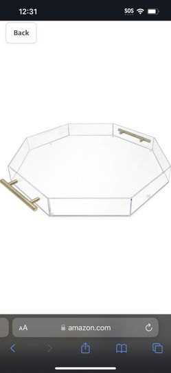Isaac Jacobs Clear Octagon Acrylic Serving Tray (18x18) with Gold Metal Handles, Spill-Proof, Stackable Organizer, Food & Drinks Server, Lucite Storag