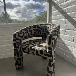 Modern Barrel Accent Chair - Textured Geometric Upholstery 