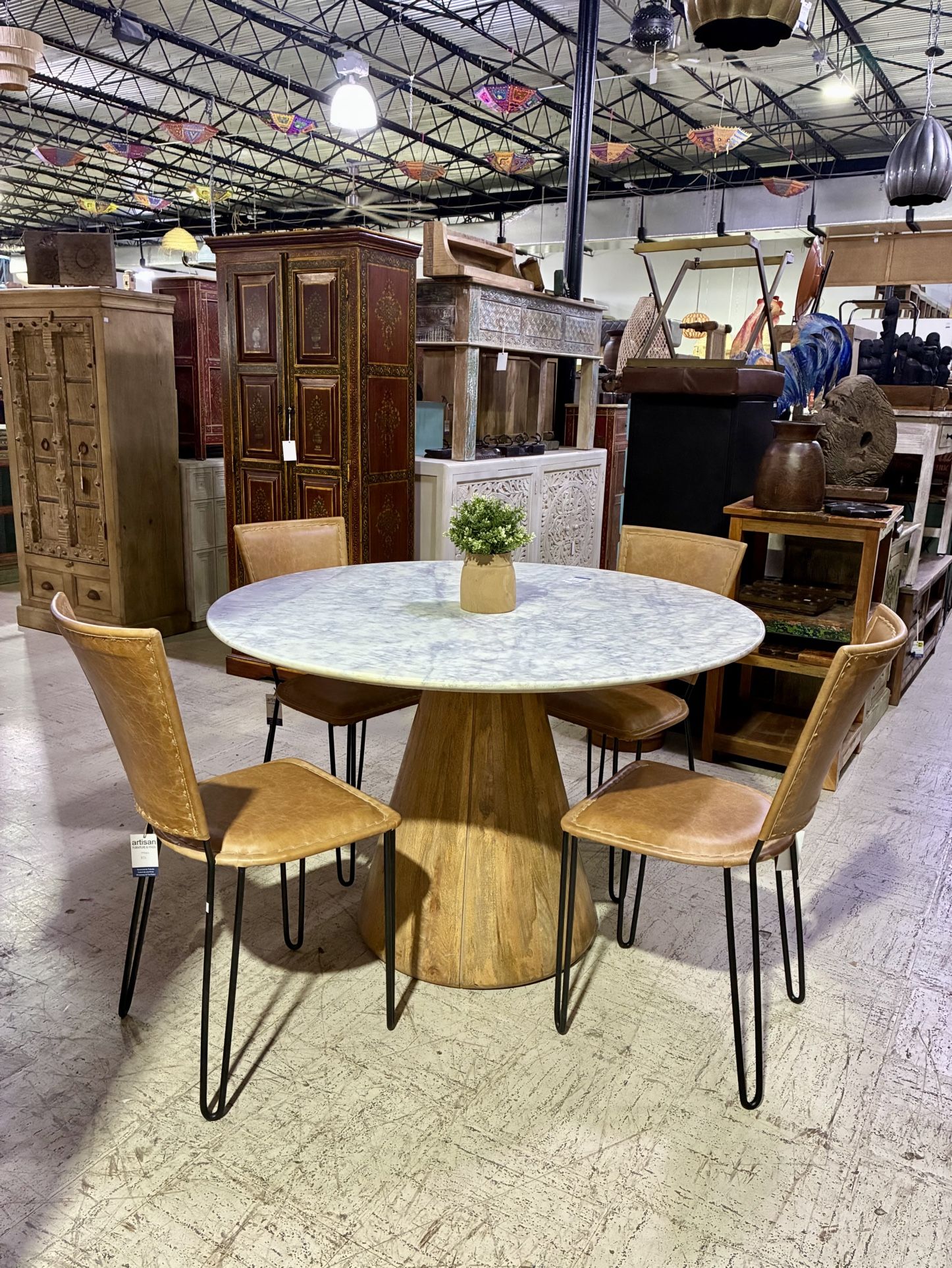 Round Marble & Wood Dining Table