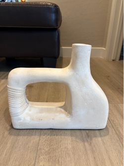 Vintage White Ceramic Vase with Woven Rattan Detail