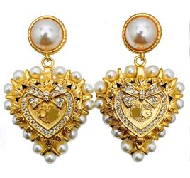 Gold heart pearl earrings