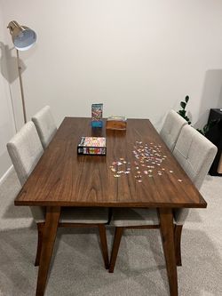 Mid-Century Walnut Dining Table with 4 Chairs