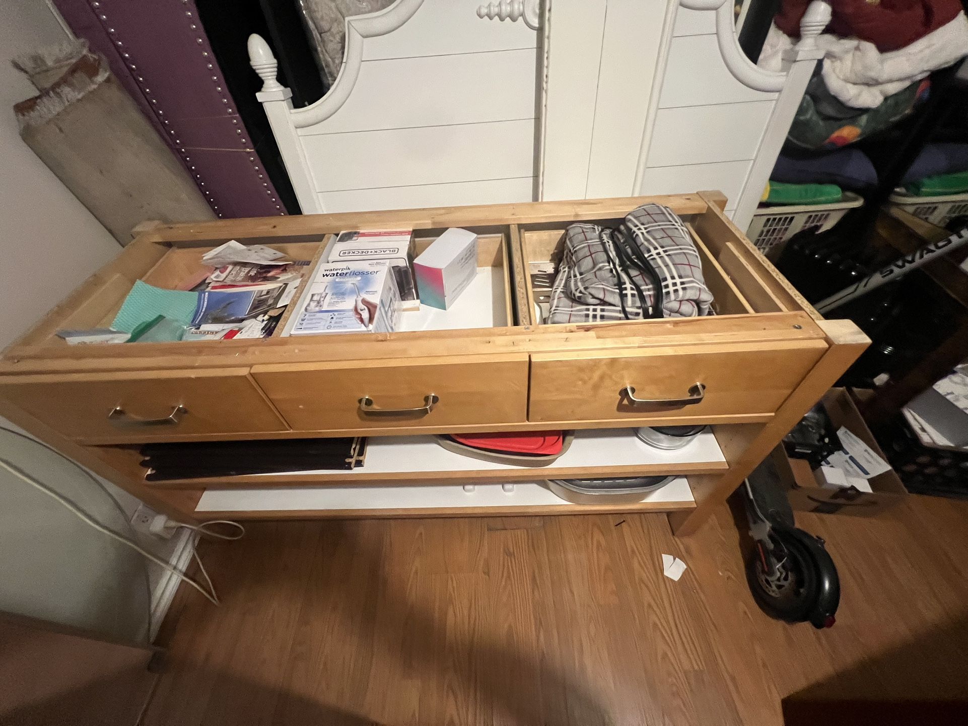 IKEA Solid Wood Kitchen Island / Storage Console with Drawers and Shelves