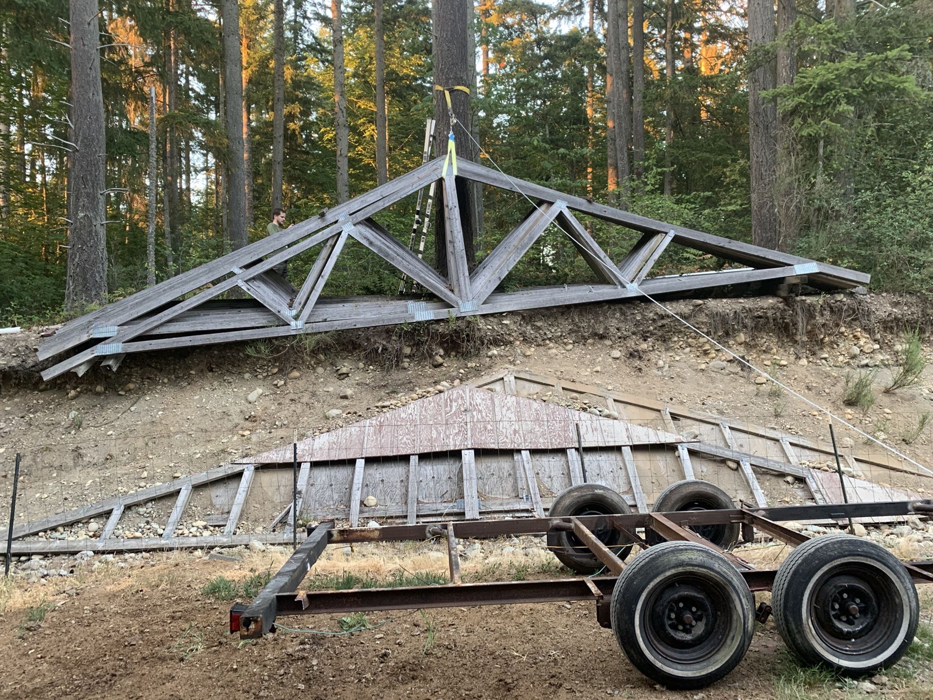 15x 30ft Trusses Halved And Packed On Fab’d Medium 20ft Utility Trailer W/ Title, Take Both!