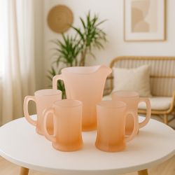 Tiara Vintage Glass Set of Jug and 4 mugs Pitcher with glasses