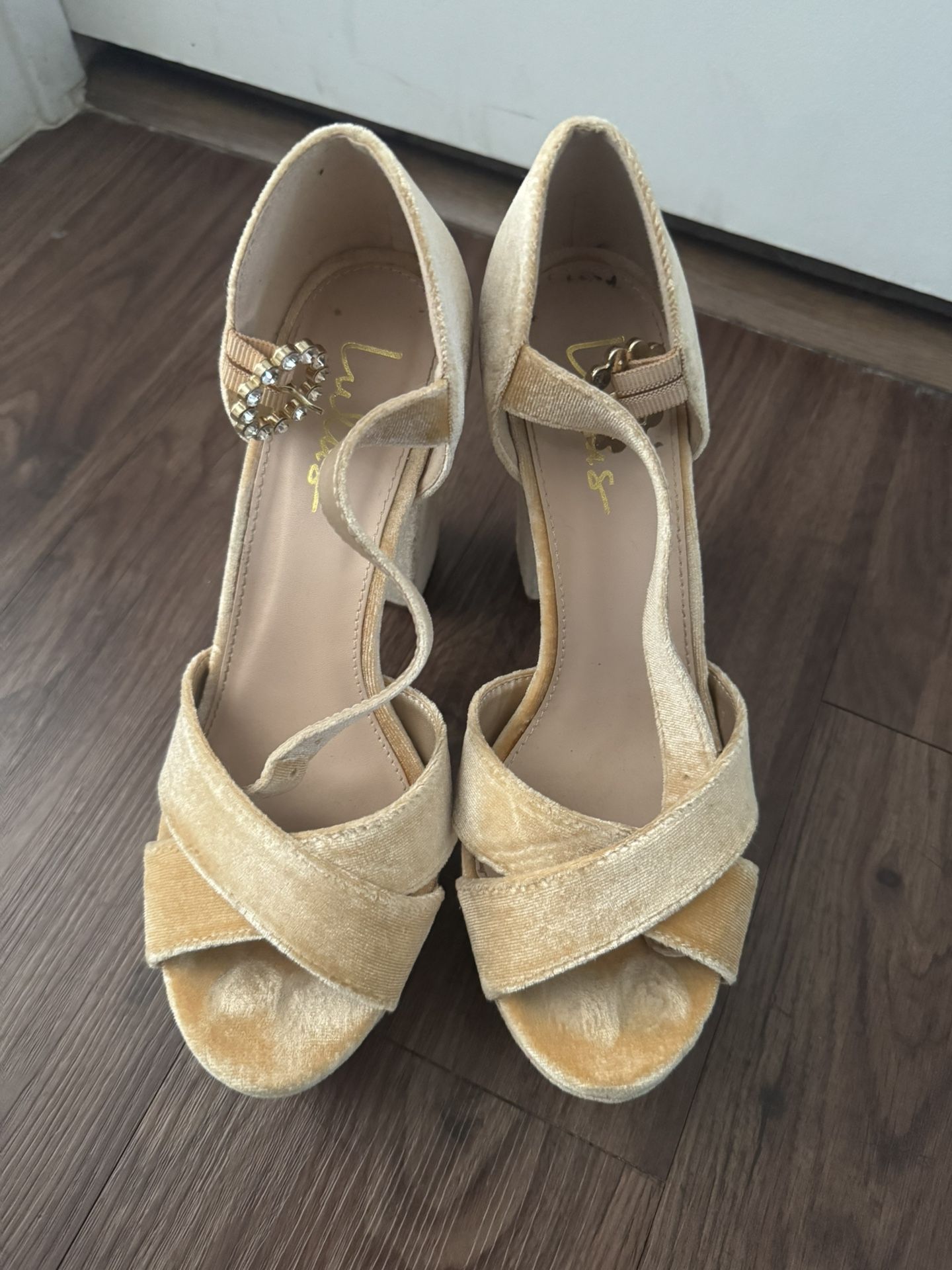 Gold Velvet Strappy Heels