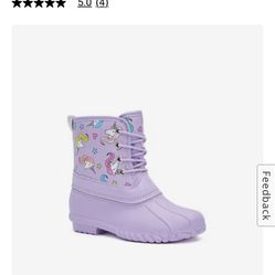 Fabkids Purple Unicorn Snow / Duck Boots - Girls Size 1