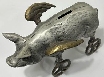 Nelles Studios- Bronze Money Bank- Flying Pig Coin Bank (#1406)