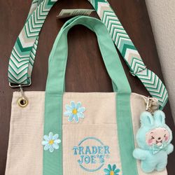 Trader Joe’s Mini Tote With Shoulder Strap And Plush Keychain