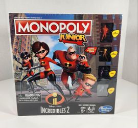 MONOPOLY JUNIOR DISNEY PIXAR INCREDIBLES 2 HASBRO BOARD GAME NEW FACTORY SEALED