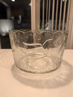 Clear Glass Bowl with Embossed Doves and Hearts
