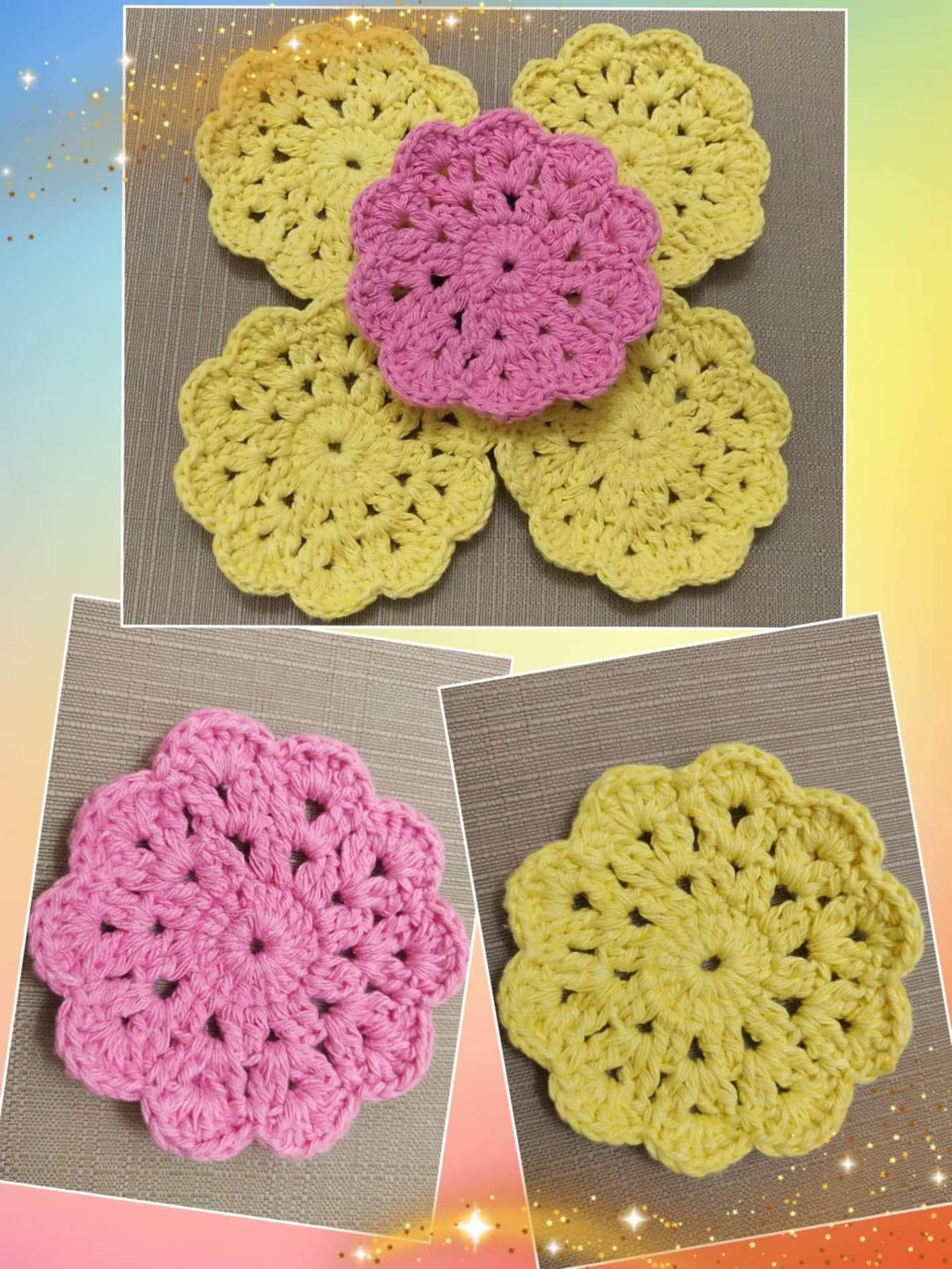 Flower crochet coaster handmade.