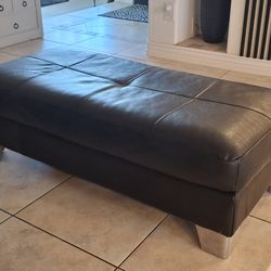 Italian Black Leather Ottoman